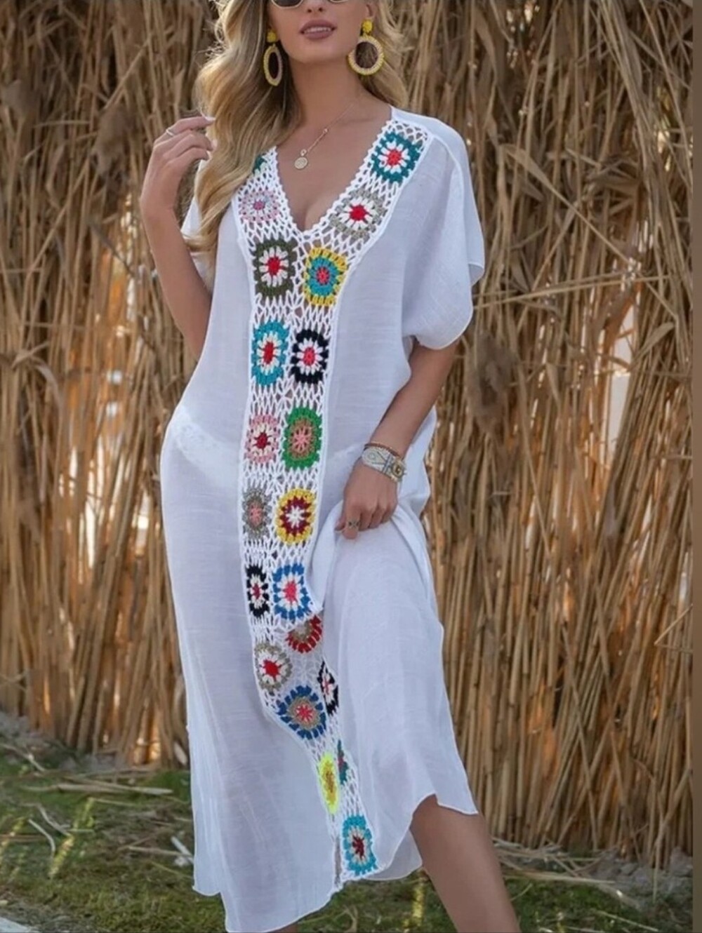 Saks Fifth Avenue Swim Cover Up Crochet Cap Sleeve Maxi White